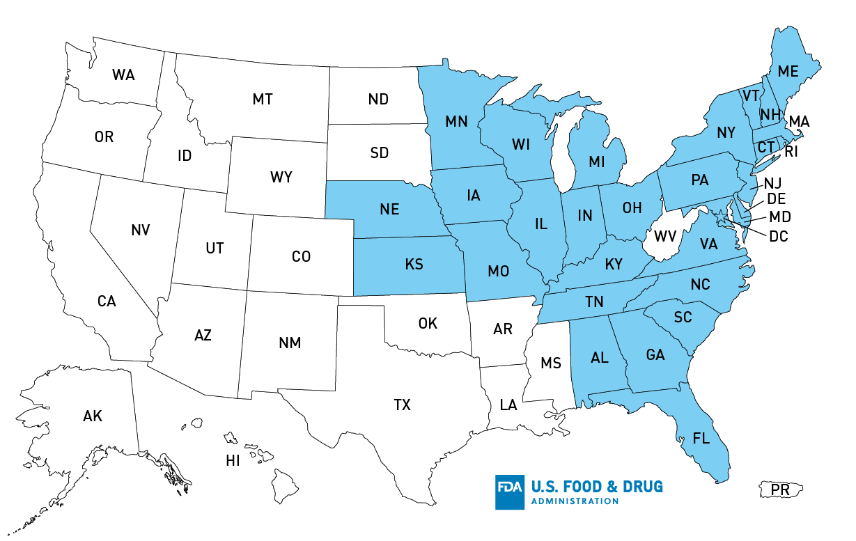 Product Distribution Map of Trader Joe's Stores where Infinite Herbs-Brand Organic Basil 2.5 oz. was Sold.

Image Credits: FDA