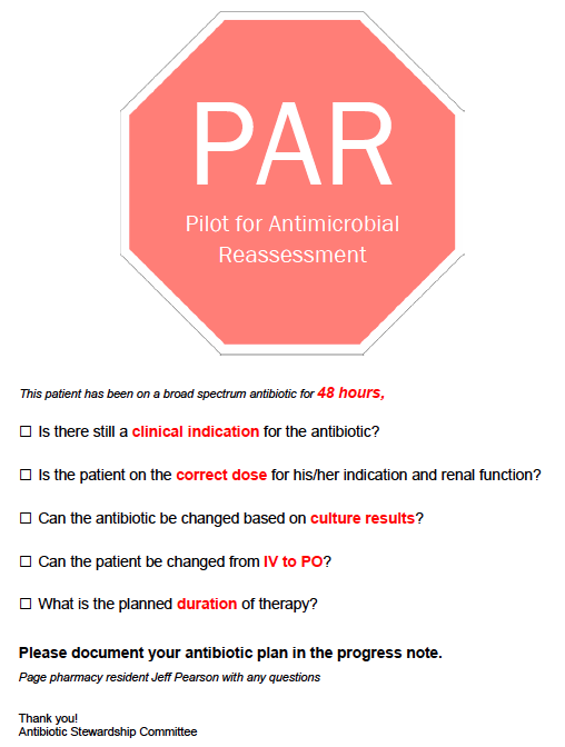 Pilot for Antimicrobial Reassessment