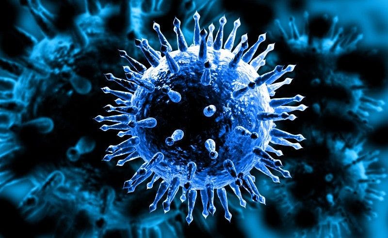 microscopic image of influenza virus particle
